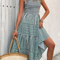 Smocked Striped Square Neck Midi Dress