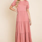 BOMBOM Short Sleeve Tiered Maxi Dress