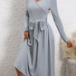 Surplice Tie Waist Long Sleeve Midi Dress