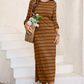 Slit Striped Round Neck Midi Dress