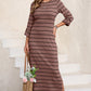 Slit Striped Round Neck Midi Dress