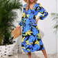 Printed Surplice Long Sleeve Midi Dress