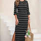 Slit Striped Round Neck Midi Dress