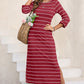 Slit Striped Round Neck Midi Dress