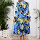 Printed Surplice Long Sleeve Midi Dress