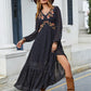 Embroidered V-Neck Long Sleeve Dress