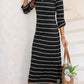 Slit Striped Round Neck Midi Dress