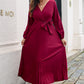 Pleated Long Sleeve Surplice Maxi Dress
