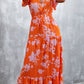 Floral Buttoned Drawstring Waist Tiered Dress