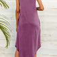 Buttoned V-Neck Curved Hem Sleeveless Dress