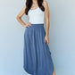 Doublju Comfort Princess Full Size High Waist Scoop Hem Maxi Skirt in Dusty Blue