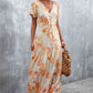 Floral Buttoned Drawstring Waist Tiered Dress
