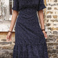 Polka Dot Tie Front Ruffled Midi Dress