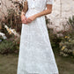 Embroidered Short Sleeve Surplice Neck Maxi Dress