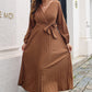 Pleated Long Sleeve Surplice Maxi Dress