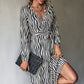 Zebra Animal Print Belted Midi Dress