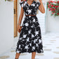 Floral Frill Trim V-Neck Tiered Midi Dress