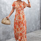 Floral Buttoned Drawstring Waist Tiered Dress
