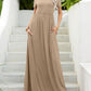 Round Neck Short Sleeve Maxi Dress with Pockets