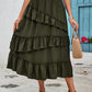 Ruffled Elastic Waist Midi Skirt