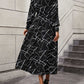 Geometric V-Neck Lantern Sleeve Dress