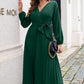 Pleated Long Sleeve Surplice Maxi Dress