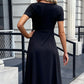 Buttoned Short Sleeve Slit Dress
