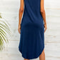 Buttoned V-Neck Curved Hem Sleeveless Dress