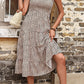 Leopard Print Smocked Tie Shoulder Dress