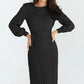 Round Neck Long Sleeve Pleated Sweater Dress