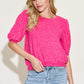 Zenana Round Neck Lantern Half Sleeve Sweater