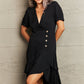Decorative Button Surplice Ruffle Hem Dress