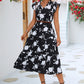 Floral Frill Trim V-Neck Tiered Midi Dress