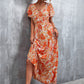 Floral Buttoned Drawstring Waist Tiered Dress