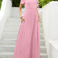 Round Neck Short Sleeve Maxi Dress with Pockets