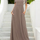 Round Neck Short Sleeve Maxi Dress with Pockets