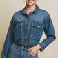 LOVE TREE Raw Hem Button Up Cropped Denim Jacket