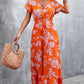 Floral Buttoned Drawstring Waist Tiered Dress