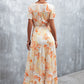 Floral Buttoned Drawstring Waist Tiered Dress