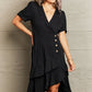 Decorative Button Surplice Ruffle Hem Dress