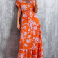 Floral Buttoned Drawstring Waist Tiered Dress