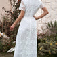 Embroidered Short Sleeve Surplice Neck Maxi Dress