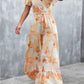 Floral Buttoned Drawstring Waist Tiered Dress