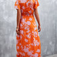 Floral Buttoned Drawstring Waist Tiered Dress