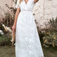 Embroidered Short Sleeve Surplice Neck Maxi Dress