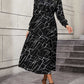 Geometric V-Neck Lantern Sleeve Dress