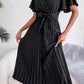 Pleated Flutter Sleeve Belted Dress