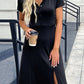 Buttoned Short Sleeve Slit Dress