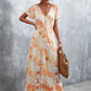Floral Buttoned Drawstring Waist Tiered Dress