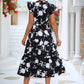 Floral Frill Trim V-Neck Tiered Midi Dress